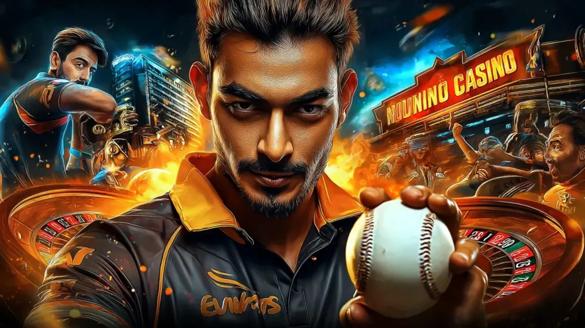 একজন তীব্র ক্রিকেট খেলোয়াড় একটি ক্রিকেট বল ধরেছেন এমন একটি সমন্বিত ছবিতে যেখানে স্পোর্টস স্টেডিয়াম ও জীবন্ত নিয়ন-আলোর পরিবেশ xbaj গেমিং প্ল্যাটফর্মের সাথে মিলেছে।